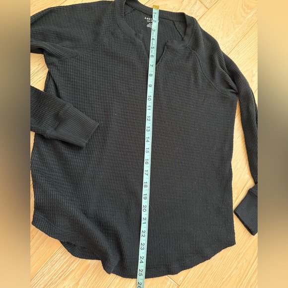 American eagle thermal knit long sleeve shirt size M black boho indie sleeze - Picture 3 of 7